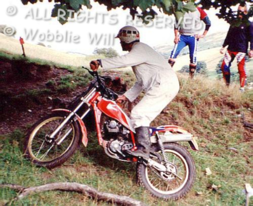 Wobblie Will on Honda TLR 250 at Lawnt Farm, Llansillin in 1988.