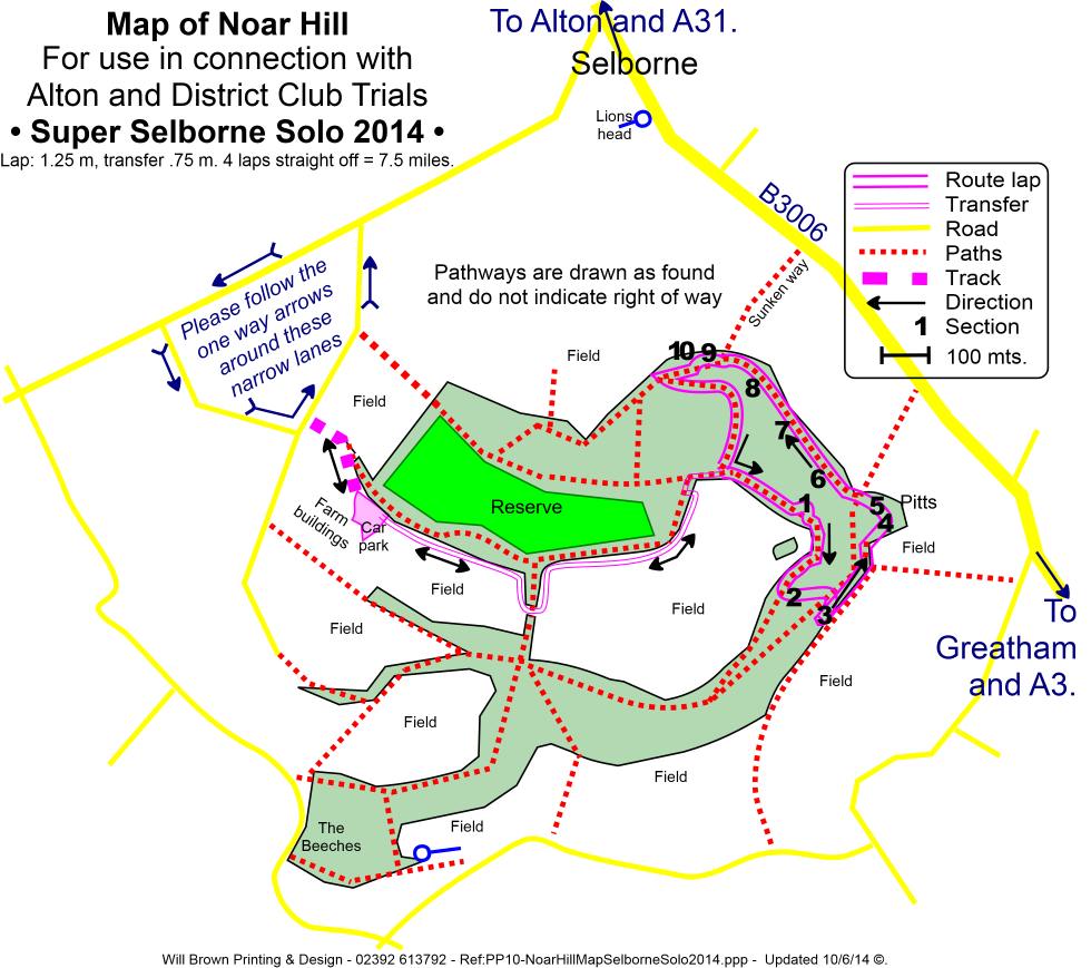 Map of Noar Hill and evirons to be used in connection with Selborne Solo Trial 2014.